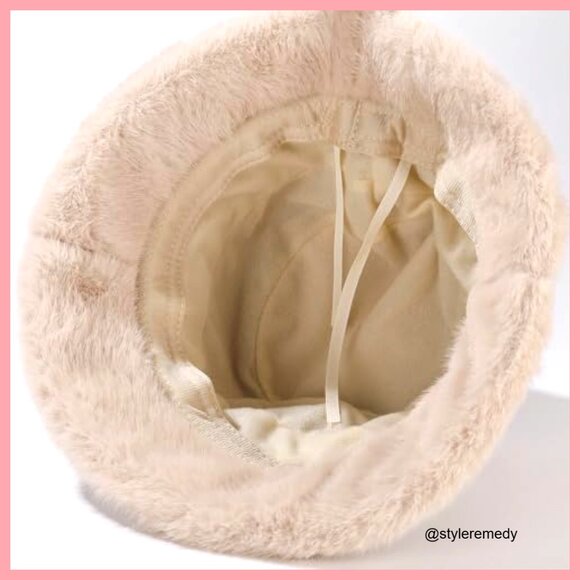 Faux Fur Trimmed Fleece Lined Packable Bucket Hat Adjustable Size
